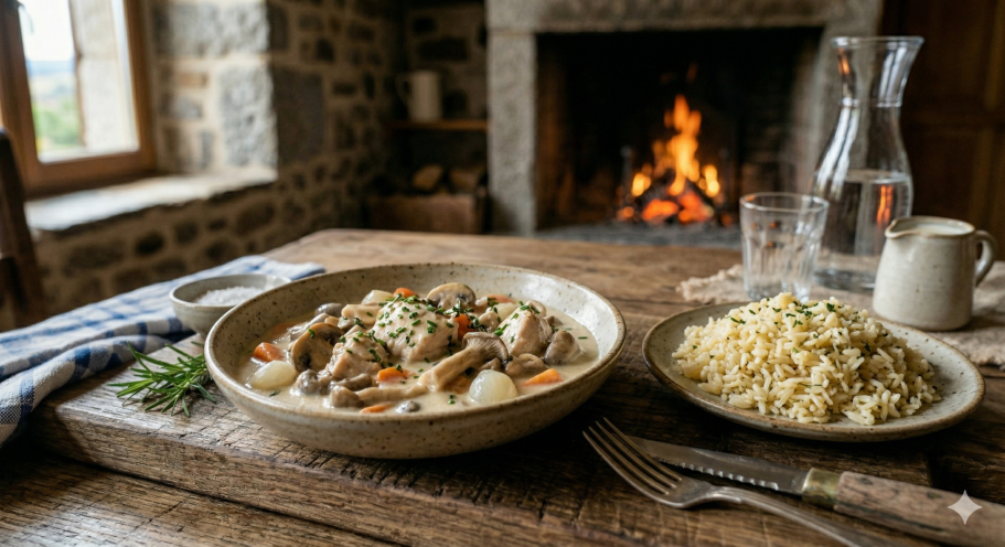 Blanquette de volaille fondante et son riz pilaf