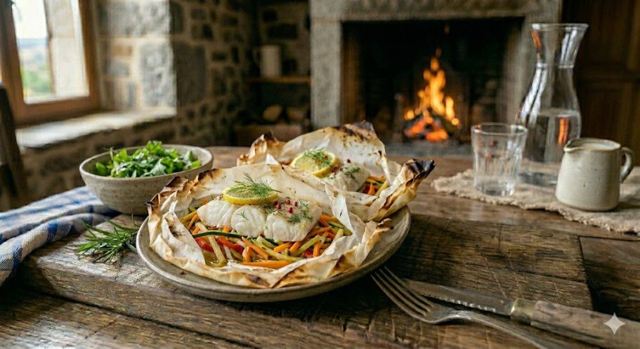Poissons du moment en papillotes et sa julienne de légumes